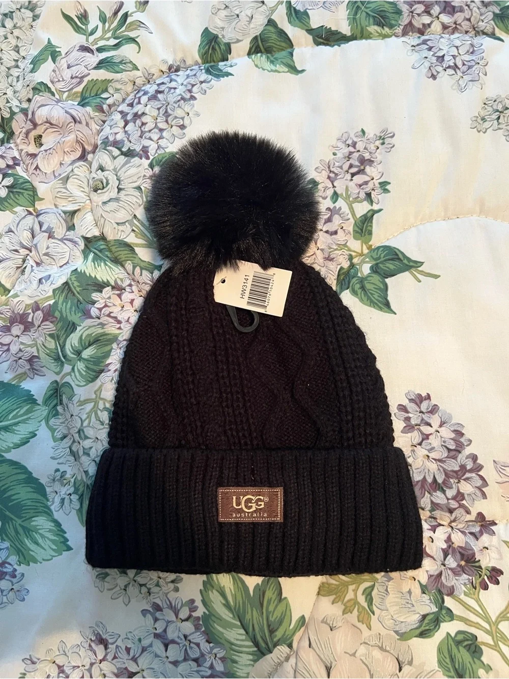 UGG Australia Knit Winter Hat Beanie Black With Pom